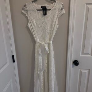 Elegant White Lace modest long maxi Dress